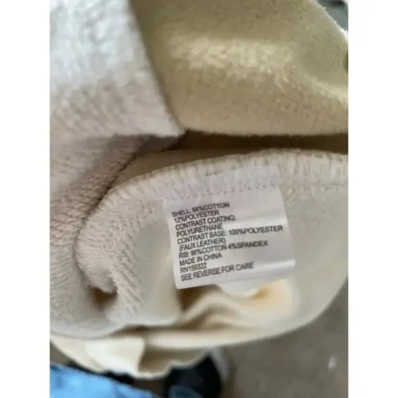 Evereve Lora Faux Leather Trim Pullover Sweatshirt Long Sleeve Cream Tan sz M - Picture 6 of 14